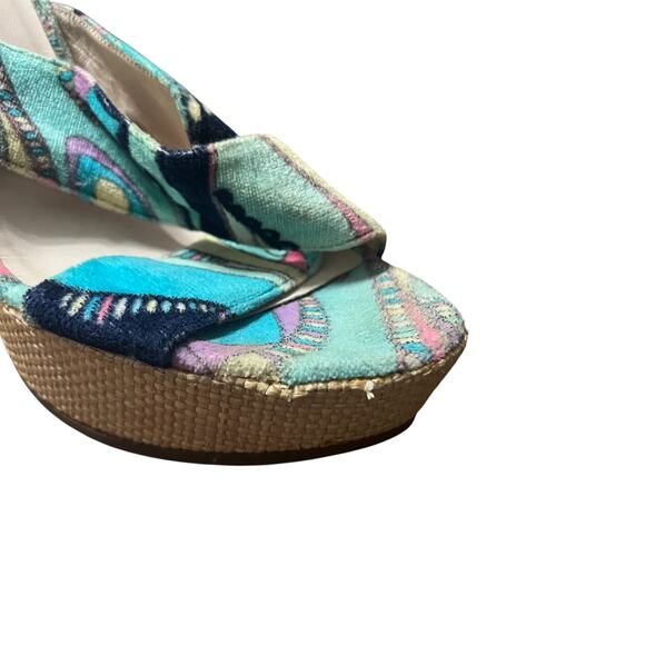 Emilio Pucci Terry Cloth Criss Cross Raffia Wedges Size 39 - Picture 6 of 10